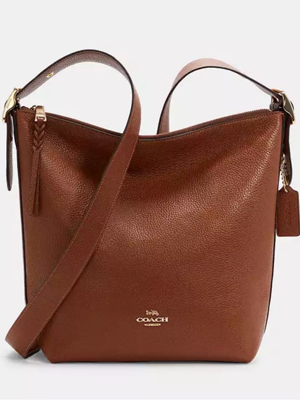 Coach Val duffle Cognac Pebbled Leather Crossbody Bucket Bag